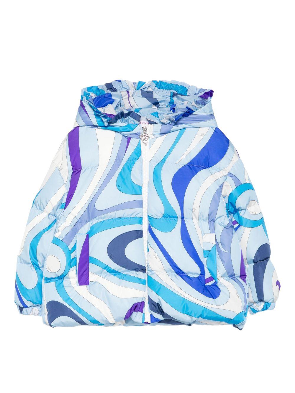 Giubbino per bambina Emilio Pucci Junior azzurro con stampa Marmo PX2A57 N0244 101BL EMILIO PUCCI JUNIOR 