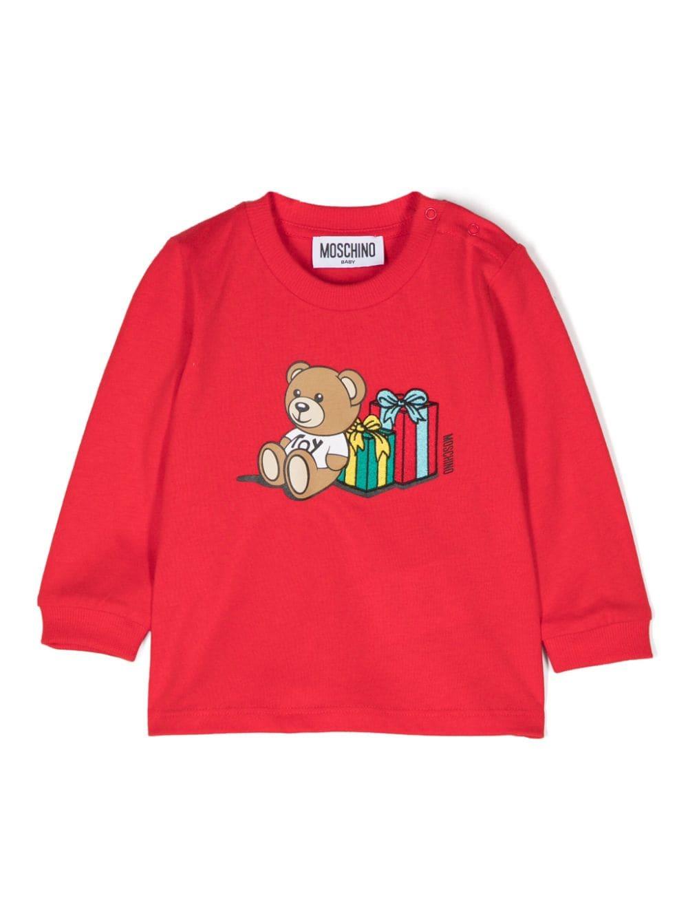 T-shirt per neonati Moschino Kids rosso con stampa Teddy Bear MUO00VLAA10 50109 MOSCHINO KIDS 