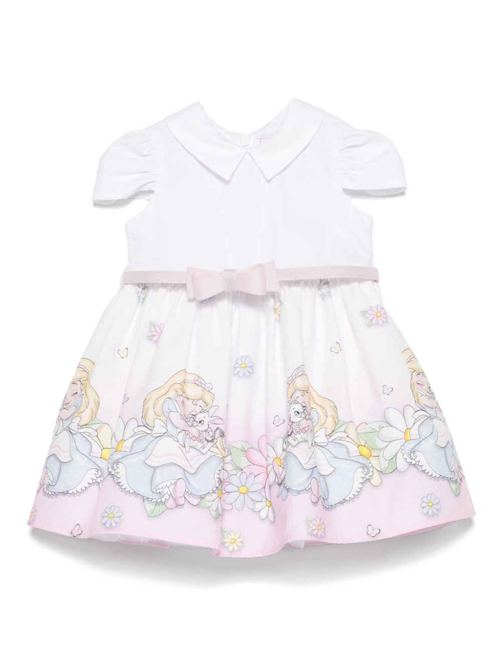Abito in cotone x Disney per neonato Monnalisa bianco con colletto classico 31E907 5660 9990 MONNALISA 