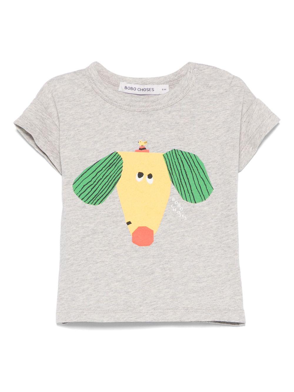 T-shirt per neonato Bobo Choses Happy Dog grigio con stampa grafica B125AB009 041 BOBO CHOSES 