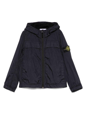 Stone Island Junior blue jacket with Compass appliqué for boys with elasticated hems