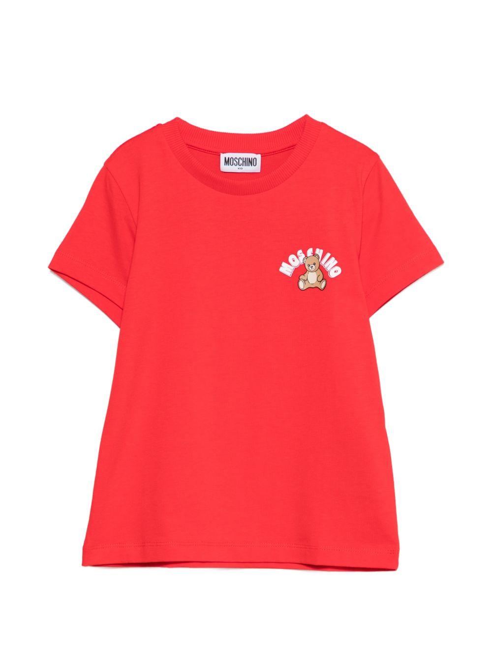 T-shirt per bambini Moschino Kids rossa con stampa Teddy Bear HWM058LAA01 50109 MOSCHINO KIDS 