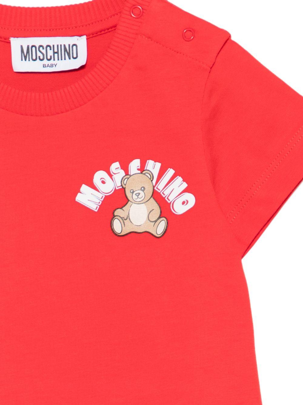T-shirt per neonati Moschino Kids rossa con stampa Teddy Bear sul davanti MZM047LAA01 50109 MOSCHINO KIDS 