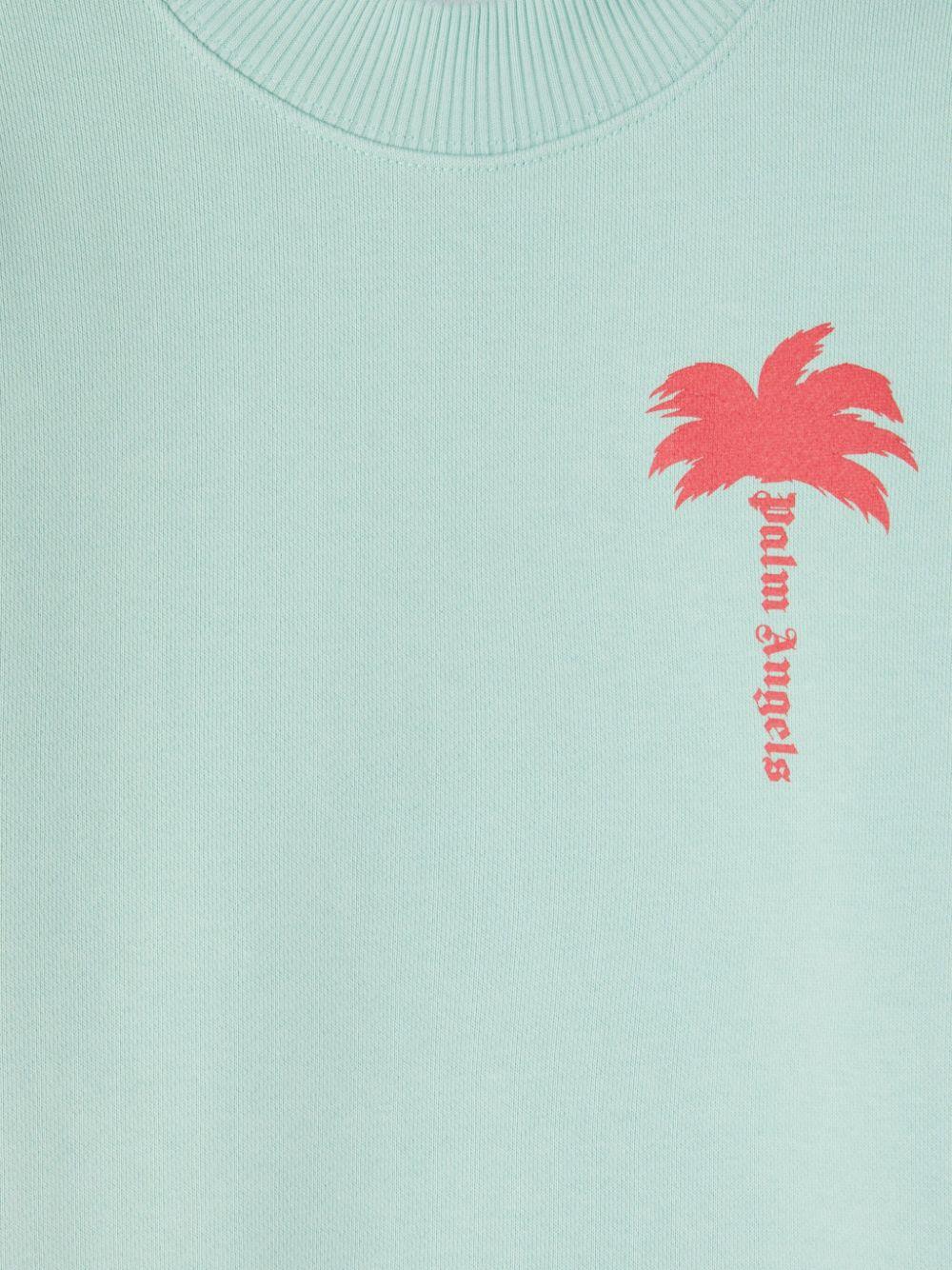 Felpa girocollo con stampa per bambina Palm Angels Kids verde con polsini a coste PGBA013S25FLE001 5129 PALM ANGELS KIDS 