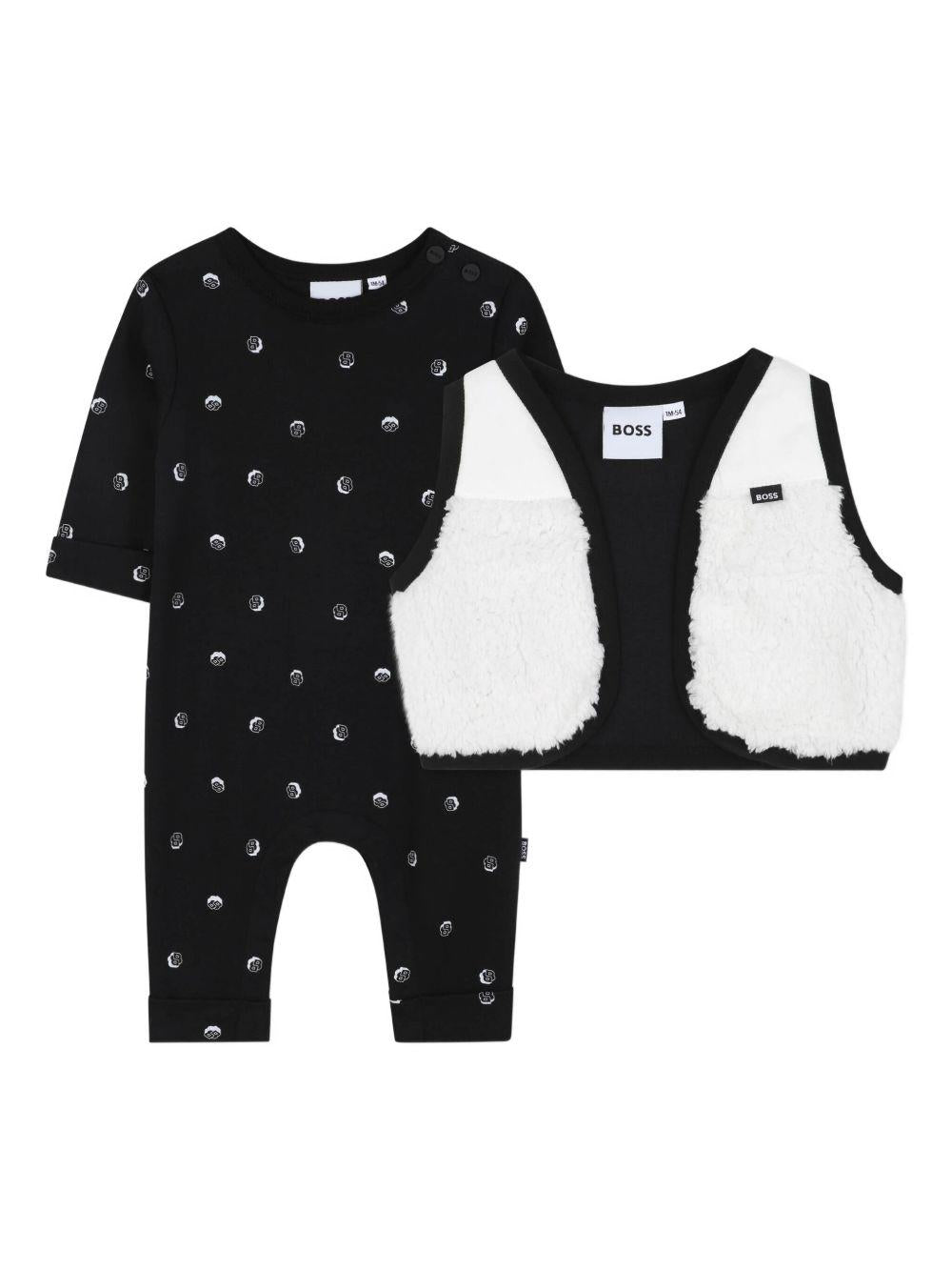 Set tutina e gilet per neonato Boss Kids nero con motivo a pois J52541 09B BOSS KIDS 