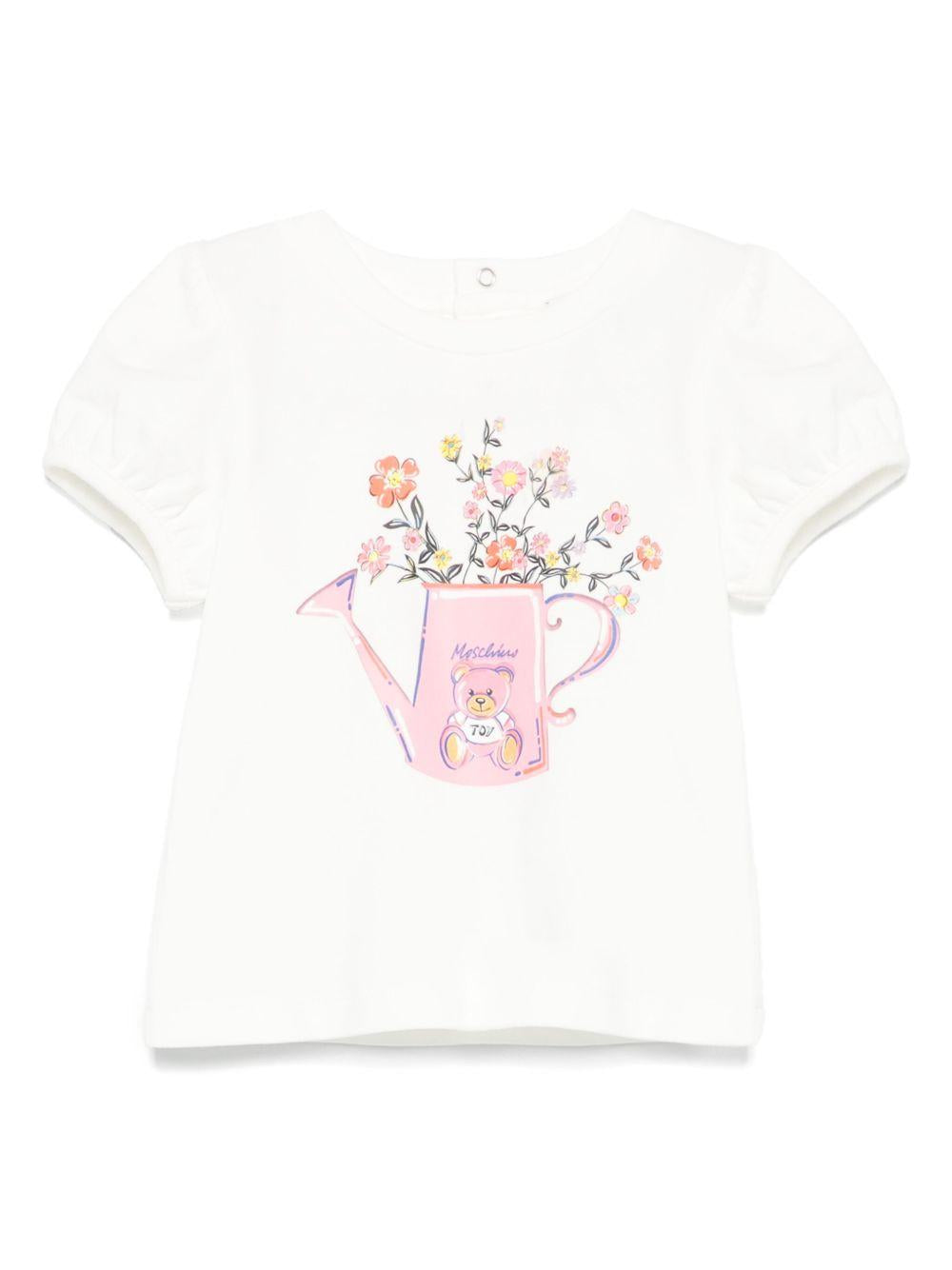 T-shirt Teddy Bear per neonato Moschino Kids bianco con girocollo MIM02BLBA10 10063 MOSCHINO KIDS 