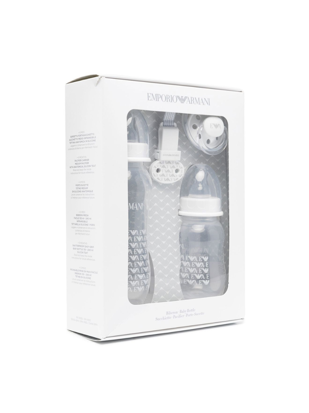Set biberon e ciuccio per neonati Emporio Armani Kids bianco con stampa 407139 CC919 00010 EMPORIO ARMANI KIDS 
