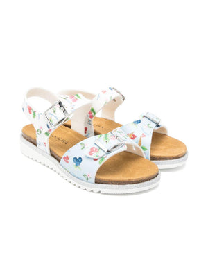 Monnalisa baby girl's sandals in light blue with an all-over fruit print.