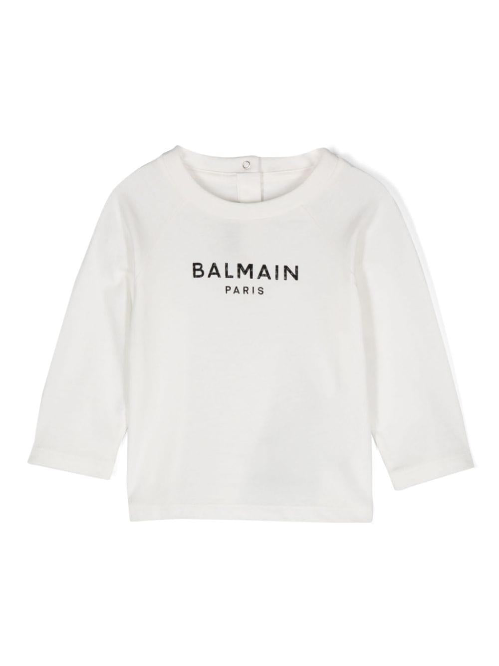 T-shirt con logo per neonato Balmain Kids bianco con orlo dritto BV8500 Z0057 102NE BALMAIN KIDS 