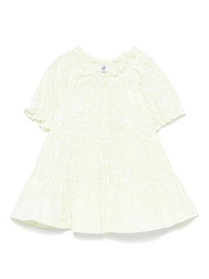 Il Gufo green floral print dress for baby girls with ruffled neckline