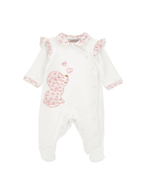 Monnalisa white baby girl's romper with embroidered logo