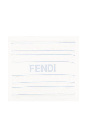 Fendi Kids white baby blanket with light blue embroidery and logo