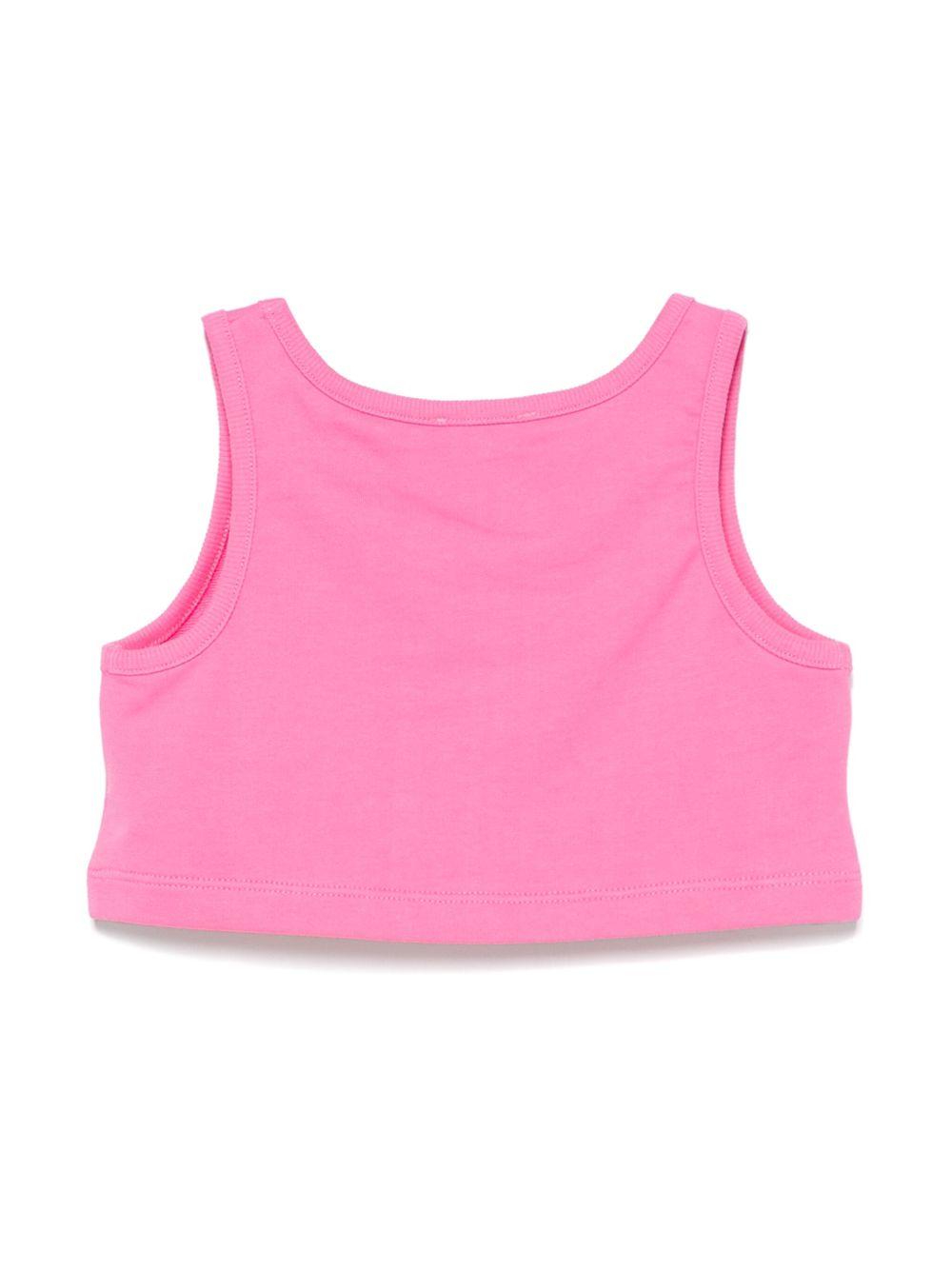 Top con stampa logo per bambina Moschino Kids rosa con orlo dritto HDM06PLCA19 50533 MOSCHINO KIDS 