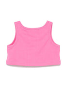 Top con stampa logo per bambina Moschino Kids rosa con orlo dritto HDM06PLCA19 50533 MOSCHINO KIDS 