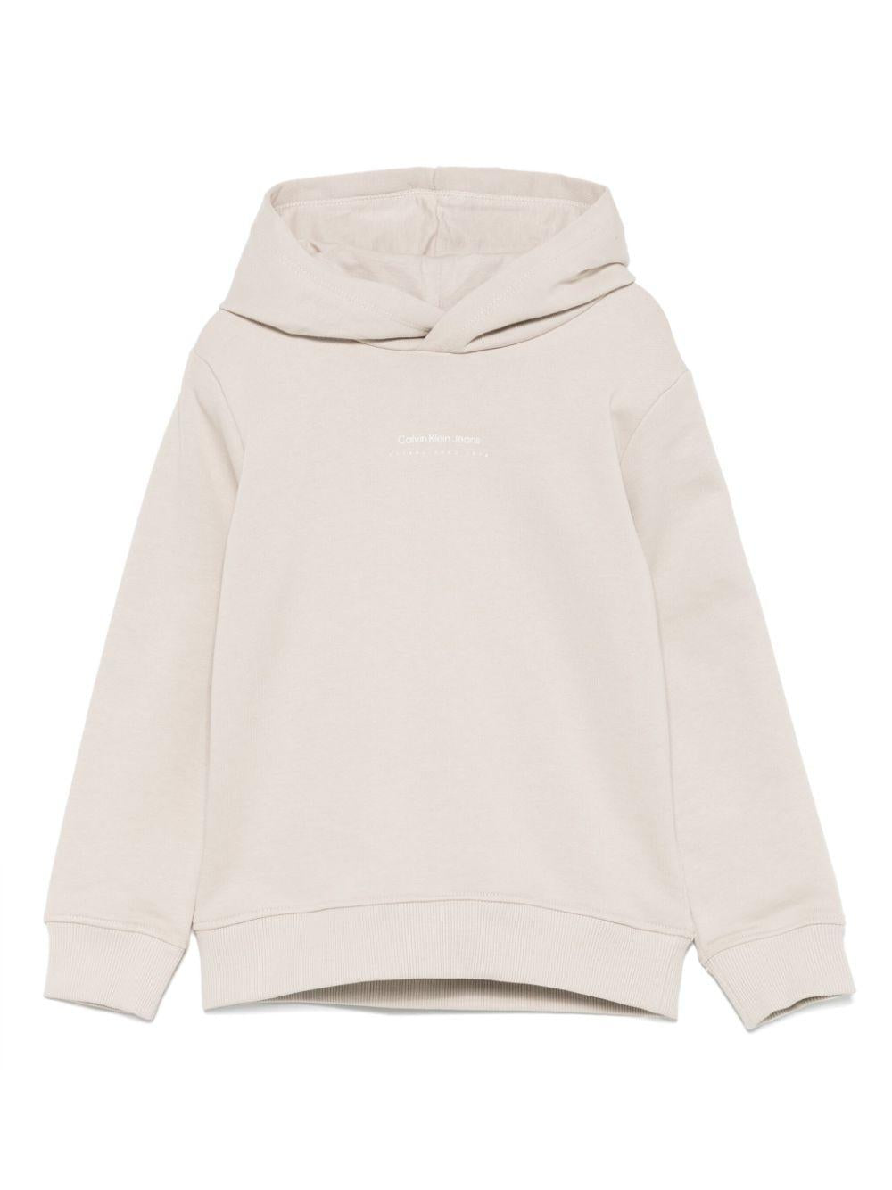 Felpa con cappuccio per bambino Calvin Klein Kids beige con orlo e polsini a coste IB0IB02383 PA8 CALVIN KLEIN KIDS 