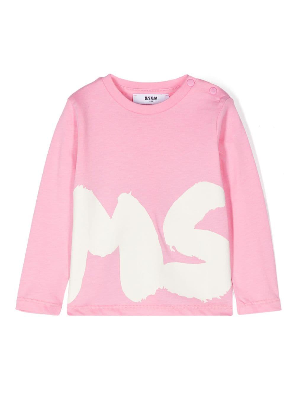 T-shirt rosa per bambina a maniche lunghe con stampa bianca MSGM maxi F4MSUNTH266 042 MSGM KIDS 