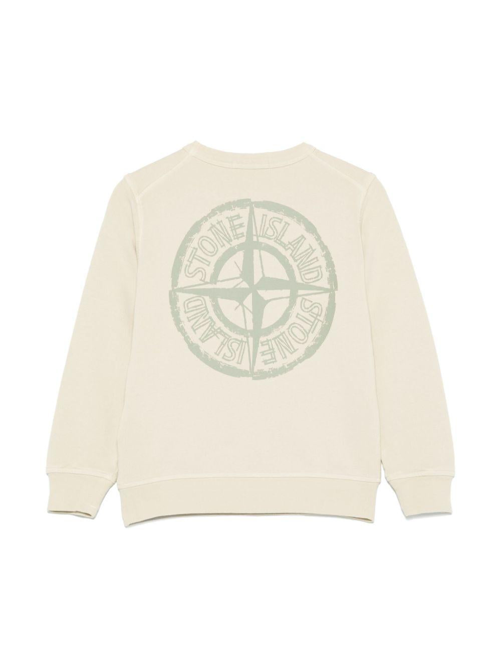 Felpa per bambino Stone Island Junior beige girocollo con stampa con logo K1S166100018S0131 V0095 STONE ISLAND JUNIOR 