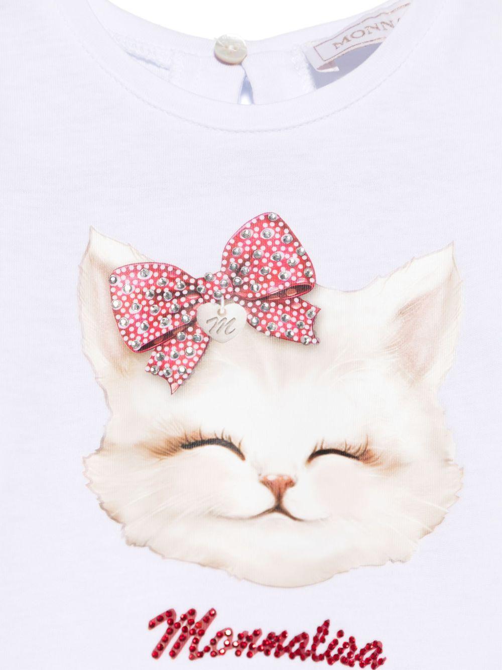 T-shirt per neonata Monnalisa bianco con stampa e decorazione con strass 39E608 5011 0099 MONNALISA 