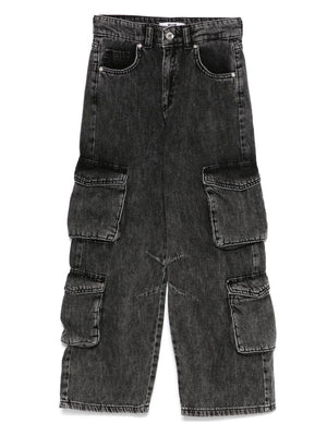 MSGM Kids black cargo jeans for boys with side pockets