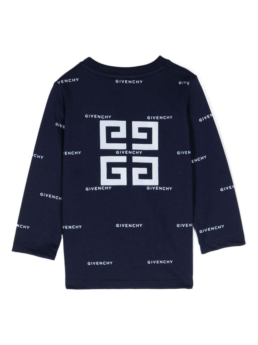 T shirt per neonati blu con logo Givenchy bianco stampato in all-over con font dritto H30579 85T GIVENCHY KIDS 