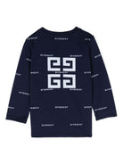 T shirt per neonati blu con logo Givenchy bianco stampato in all-over con font dritto H30579 85T GIVENCHY KIDS 