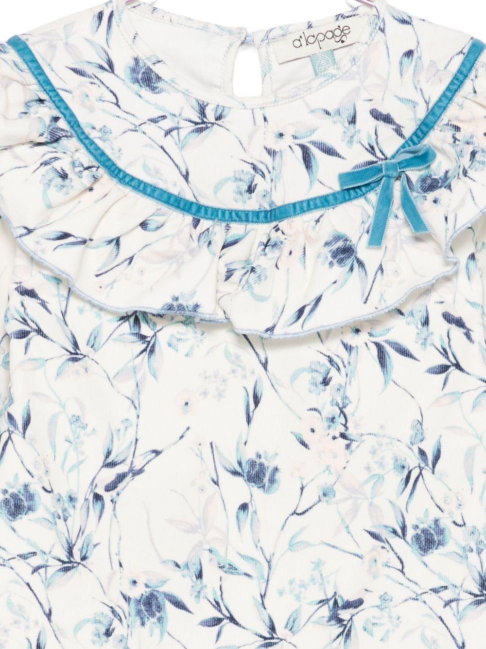 Camicia per bambina A'lapage bianca con decorazioni floreali azzurre AL27B NAVY A'LAPAGE 
