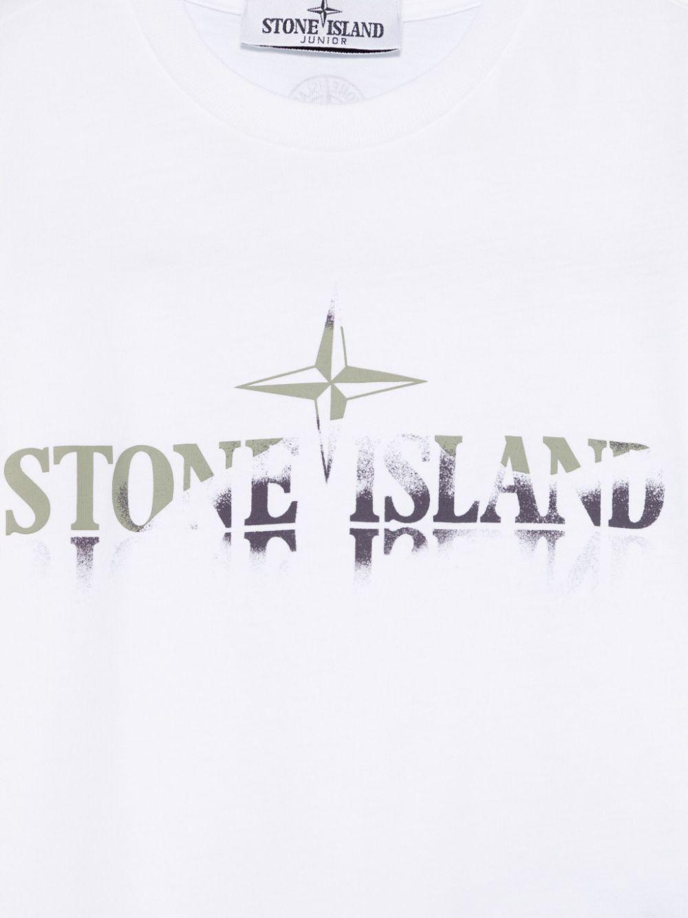 T-shirt con stampa per bambino Stone Island Junior bianco con girocollo K1S162100010S0150 V0001 STONE ISLAND JUNIOR 