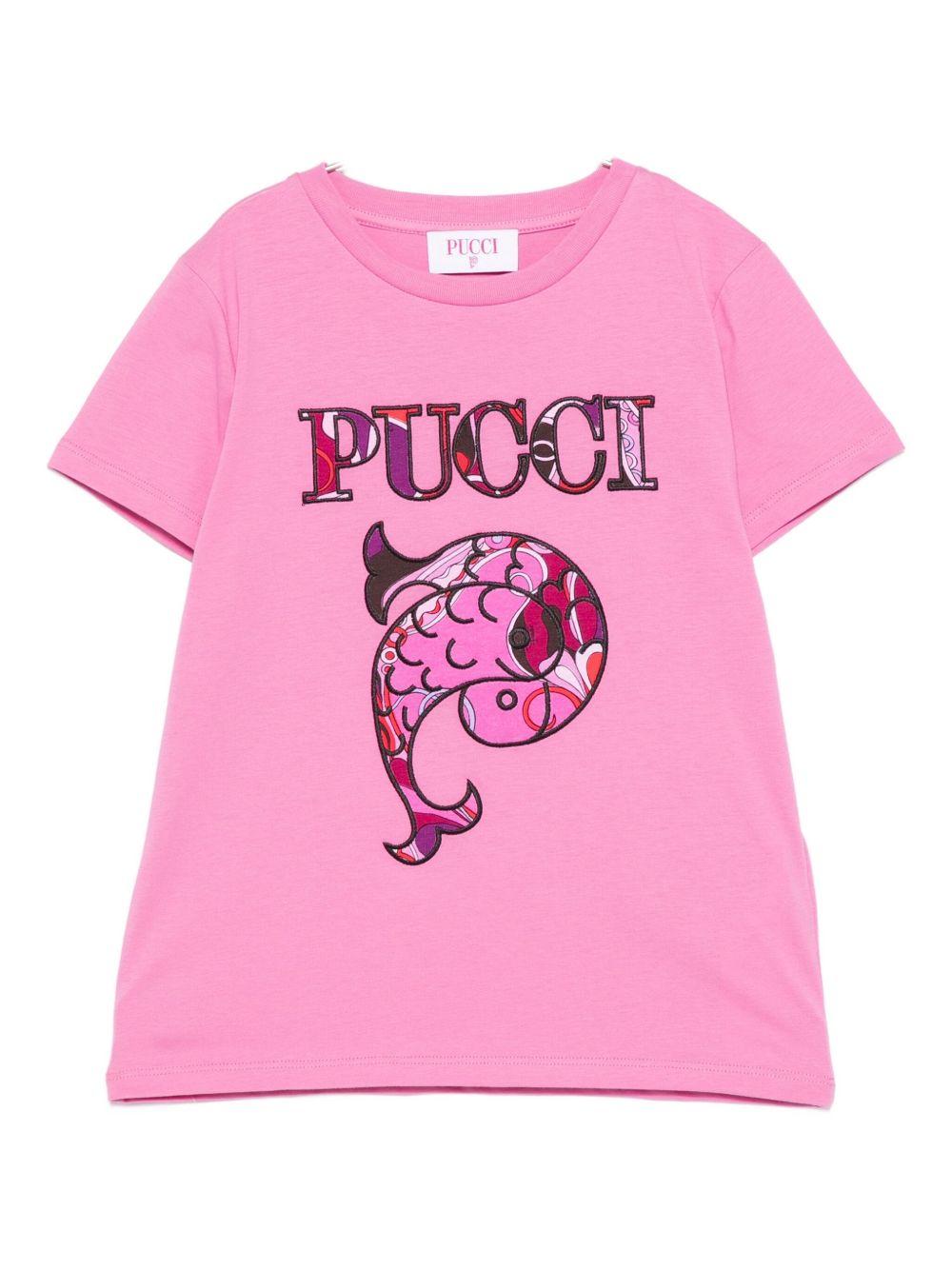 T-shirt per bambina Emilio Pucci Junior rosa con logo sul davanti PX8B31 Z3186 543 EMILIO PUCCI JUNIOR 