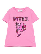 T-shirt per bambina Emilio Pucci Junior rosa con logo sul davanti PX8B31 Z3186 543 EMILIO PUCCI JUNIOR 