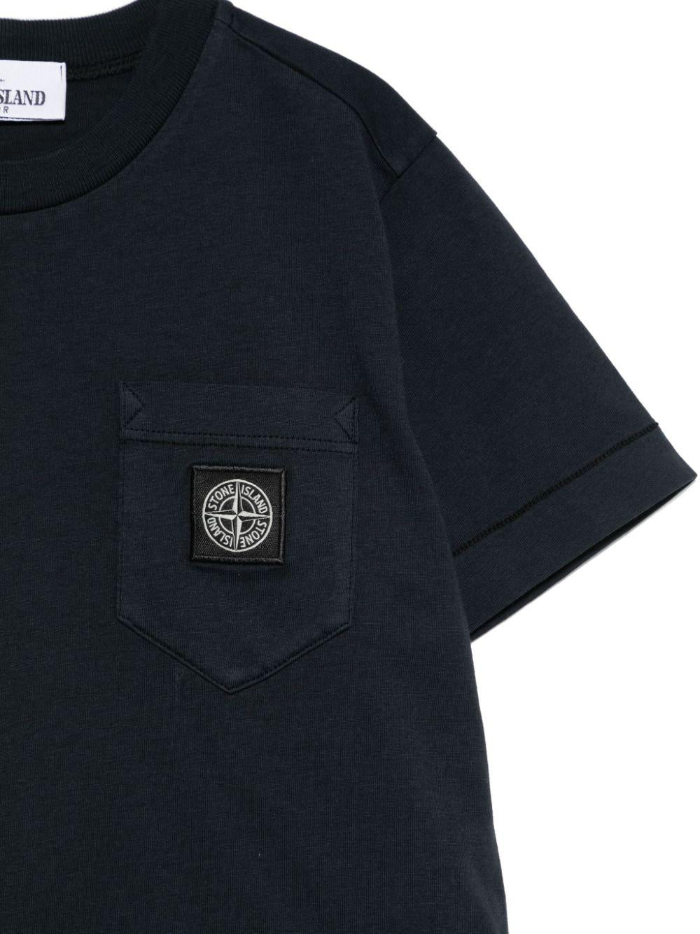 T-shirt con applicazione Compass per bambino Stone Island Junior blu con orlo dritto K1S162100004S0047 V0020 STONE ISLAND JUNIOR 