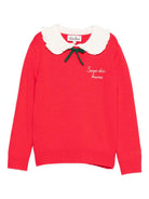 Maglione per bambina MC2 Saint Barth Kids rosso con dettaglio fiocco verde DIZ001 02223I MC2 ST. BARTH KIDS 