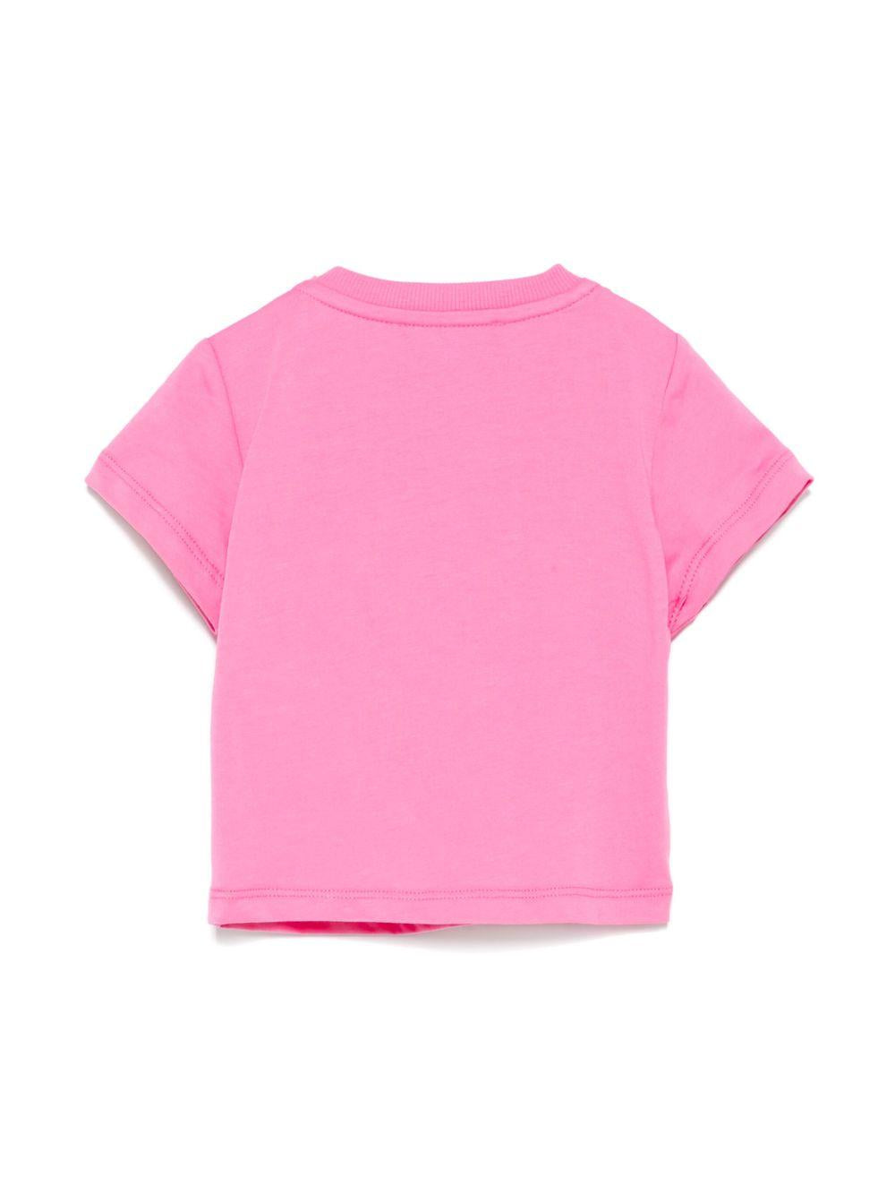 T-shirt con stampa logo per neonata Moschino Kids rosa con scollo rotondo MUM04DLAA24 50533 MOSCHINO KIDS 