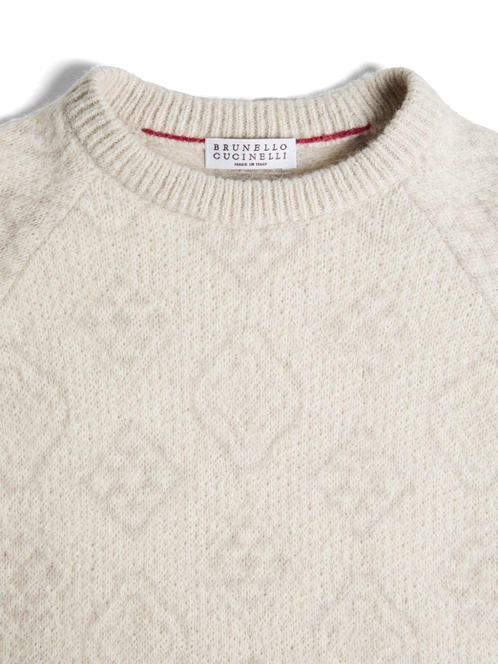 Maglione lavorato a maglia per bambino Brunello Cucinelli Kids bianco con intarsio fantasia BSOM74200 CDG31 BRUNELLO CUCINELLI KIDS 