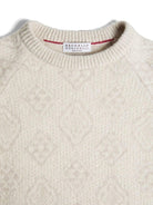 Maglione lavorato a maglia per bambino Brunello Cucinelli Kids bianco con intarsio fantasia BSOM74200 CDG31 BRUNELLO CUCINELLI KIDS 