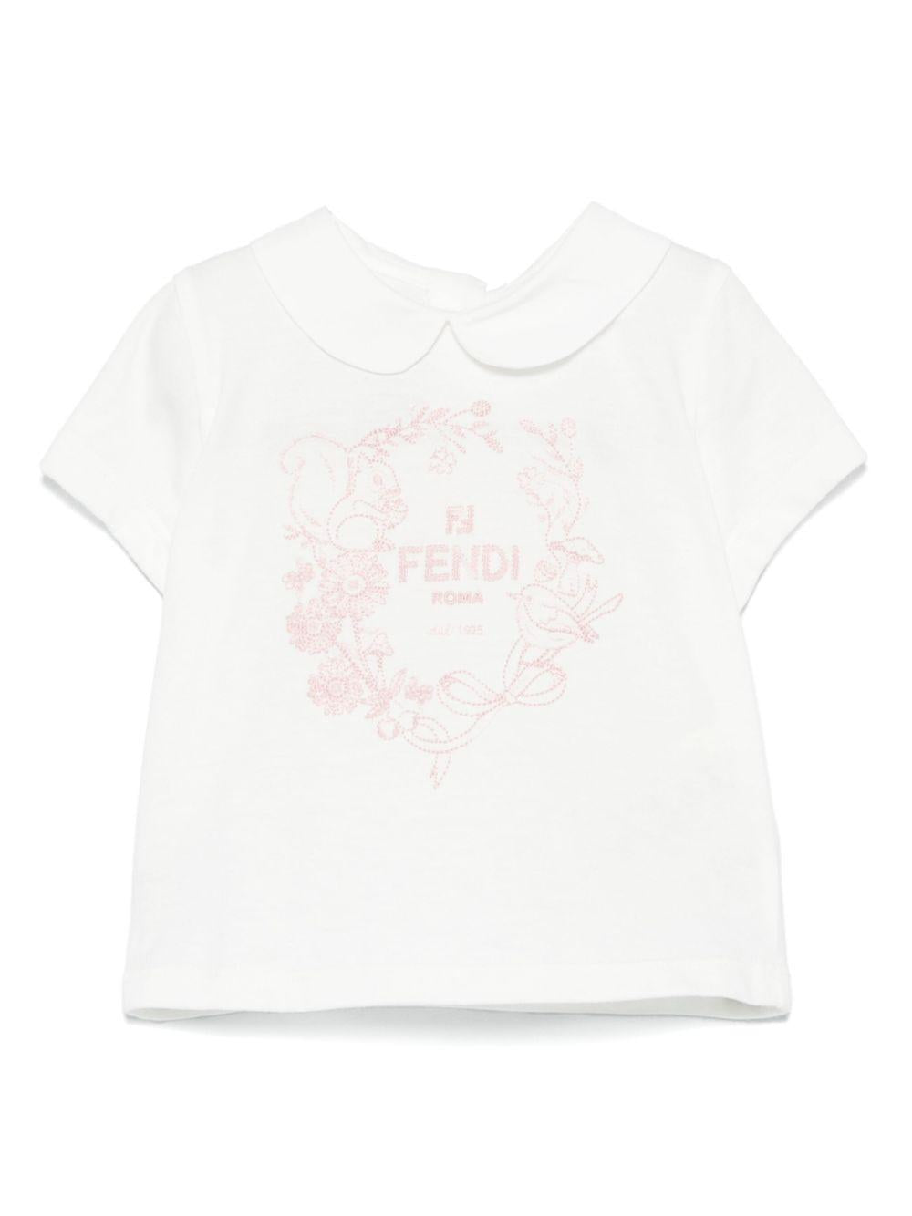 T-shirt per neonata Fendi Kids con stampa logo sul davanti e colletto classico BFI164 7AJ F1RAV FENDI KIDS 