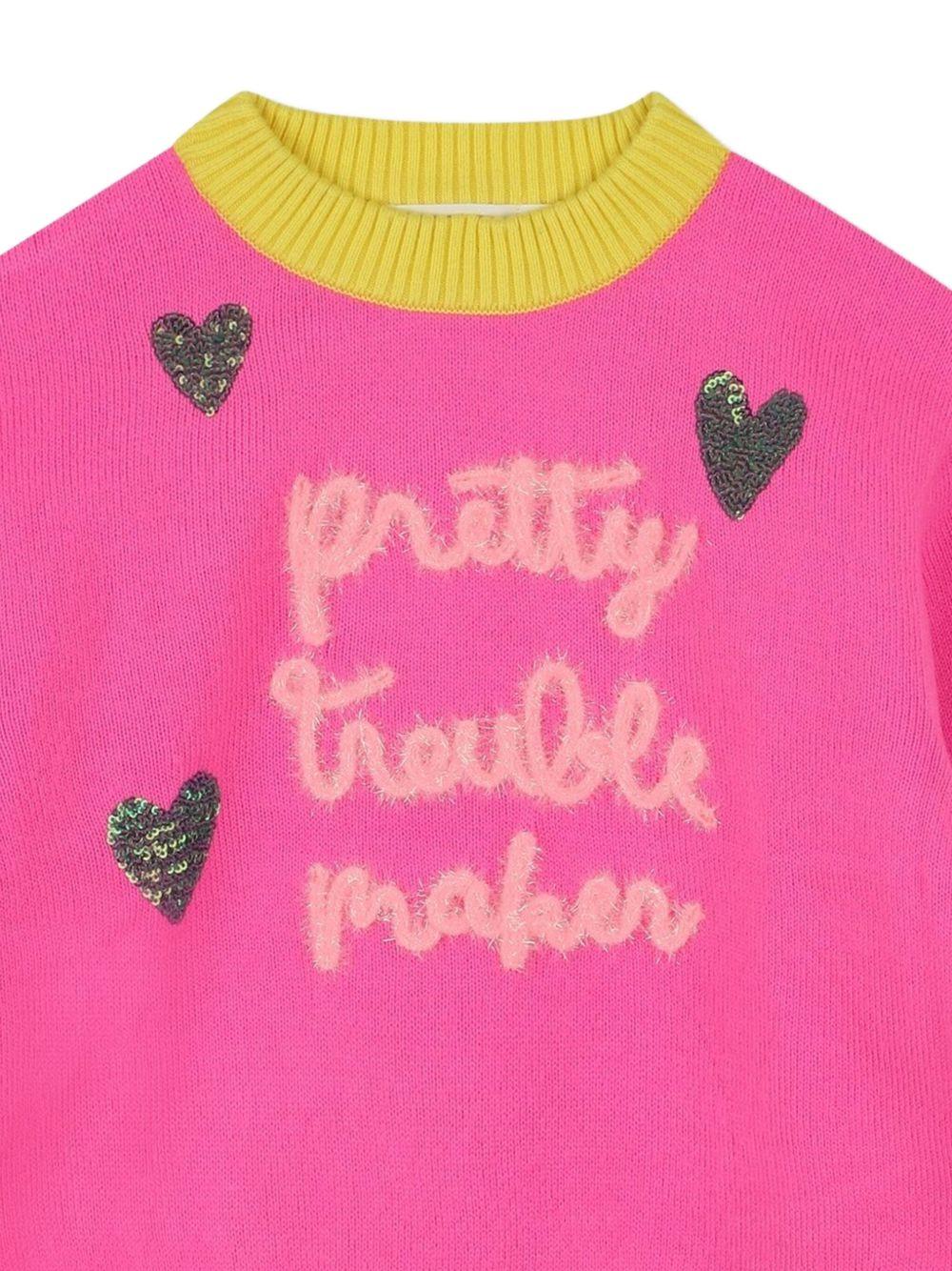 Maglione per bambina Billieblush rosa con ricamo "Pretty Trouble Maker" U21378 473 BILLIEBLUSH 