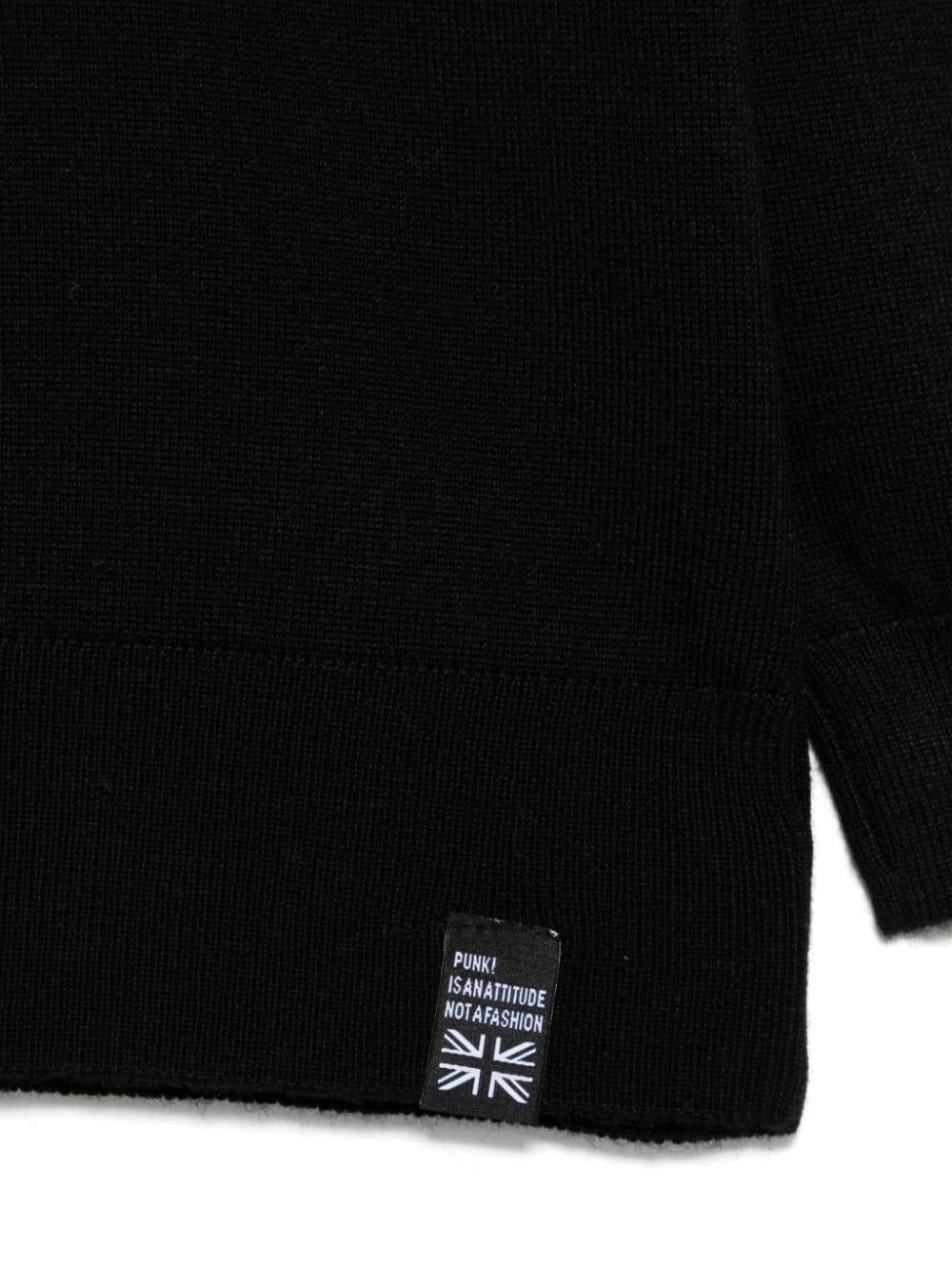 Felpa con effetto jacquard per bambino John Richmond Junior nero con mini targhetta con logo RBA24130MA BLACK JOHN RICHMOND JUNIOR 