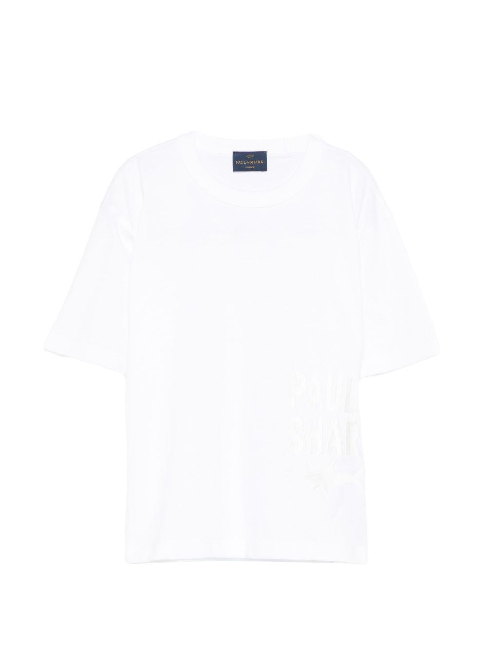 T-shirt per bambino Paul & Shark Kids bianca con logo sul davanti WUM006LAA53 10101 PAUL & SHARK KIDS 