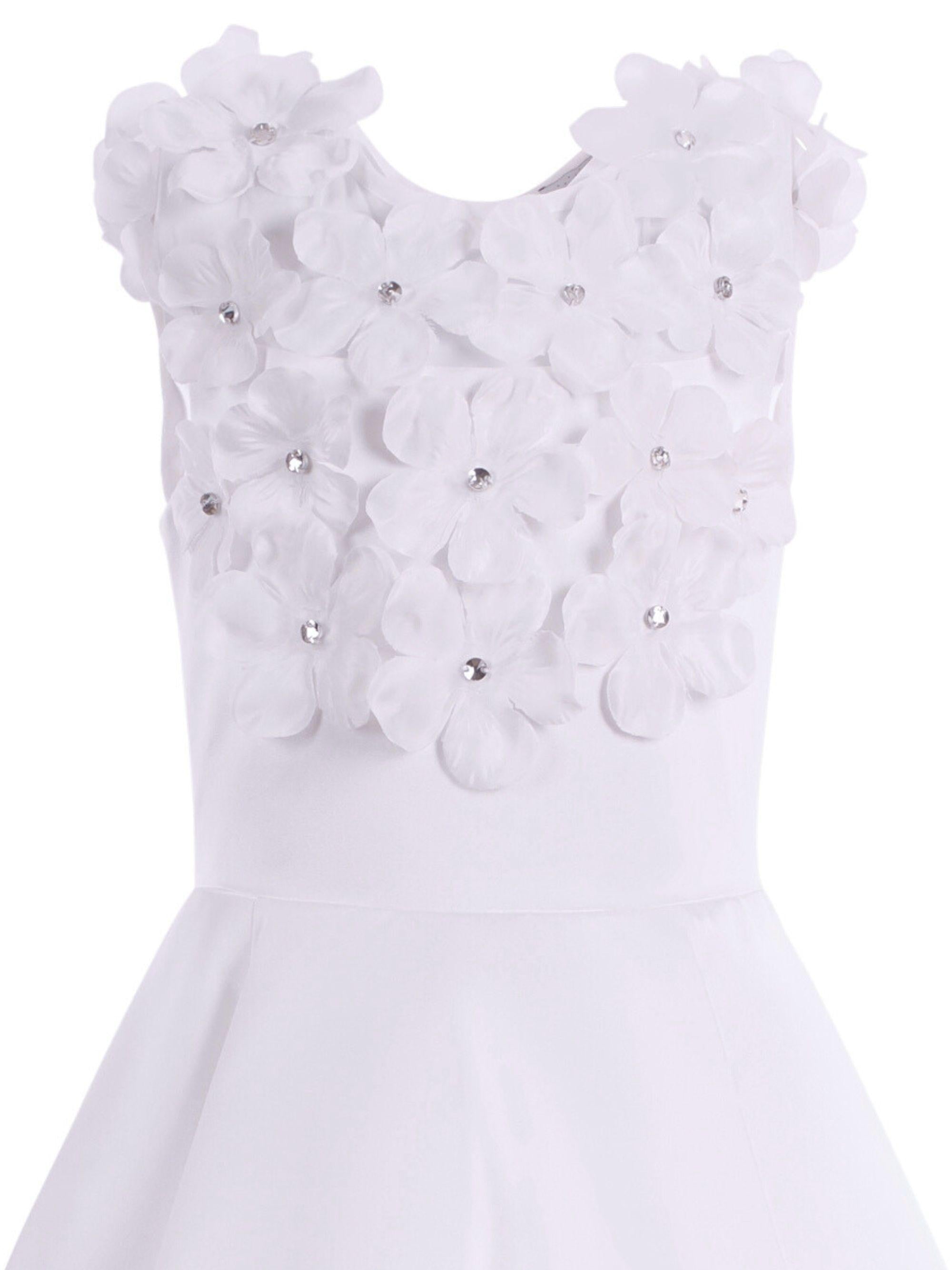 Abito per bambina Monnalisa bianco con dettaglio a fiori 77G900 7121 0001 MONNALISA 