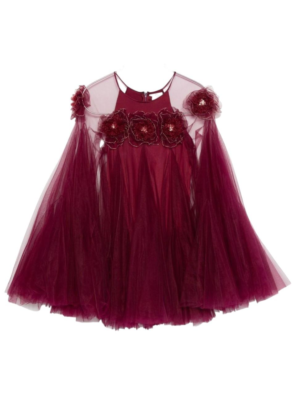 Abito per bambina Maison Ava rosso con applicazioni floreali MA FW25 GC50 MAROON MAISON AVA 