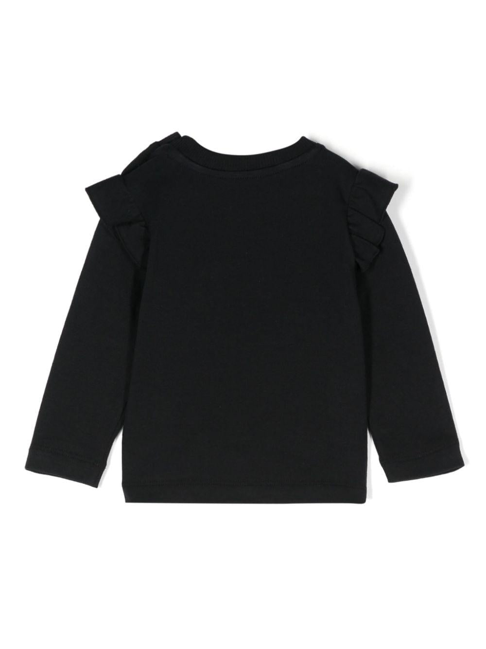 T-shirt per neonata Moschino Kids nero con stampa Teddy Bear e ruches MDO00RLBA11 60100 MOSCHINO KIDS 