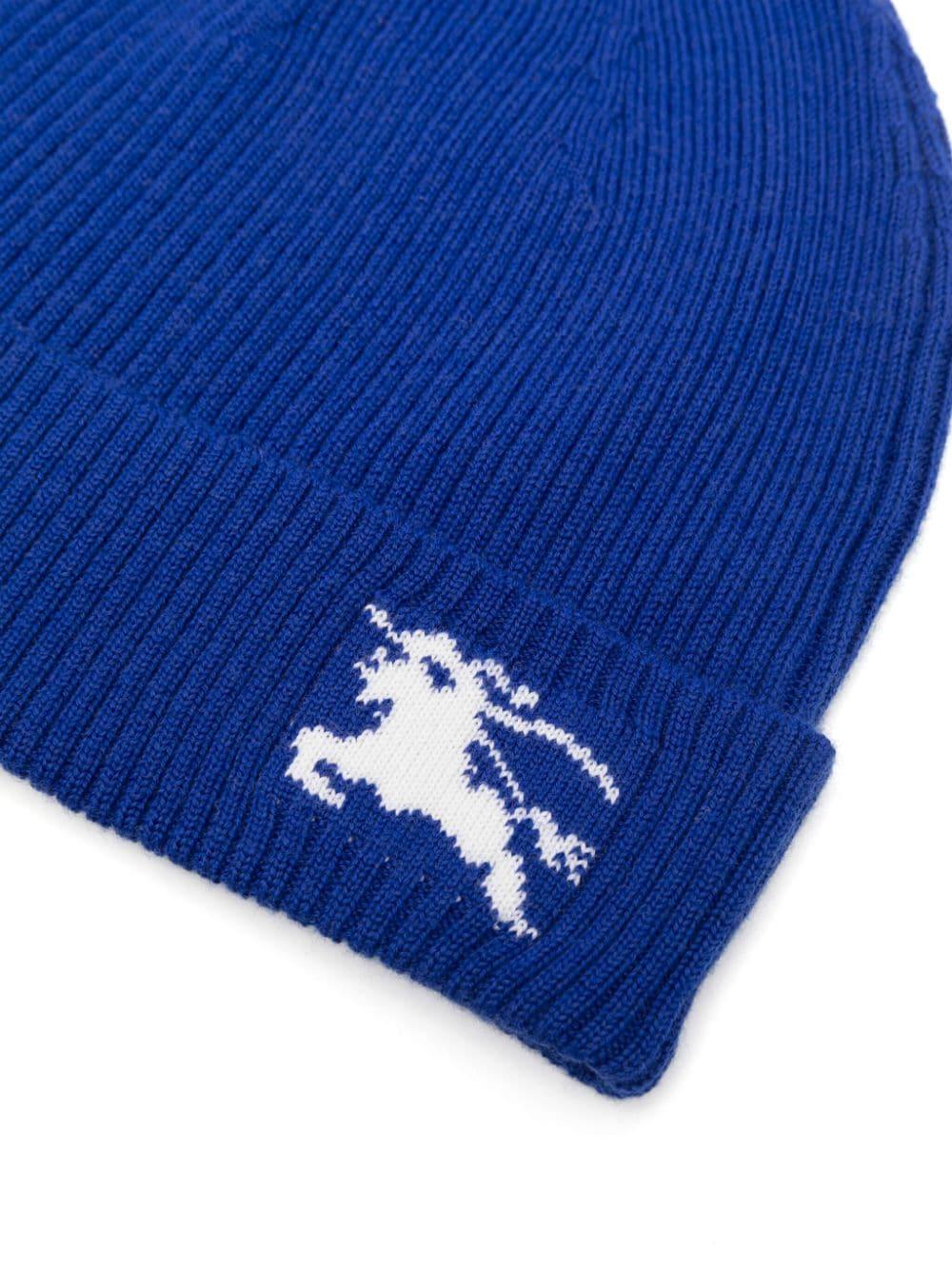 Berretto lavorato a maglia con motivo cavaliere equestre per bambino Burberry Kids blu con dettagli a coste 8087846 B7320 BURBERRY KIDS 