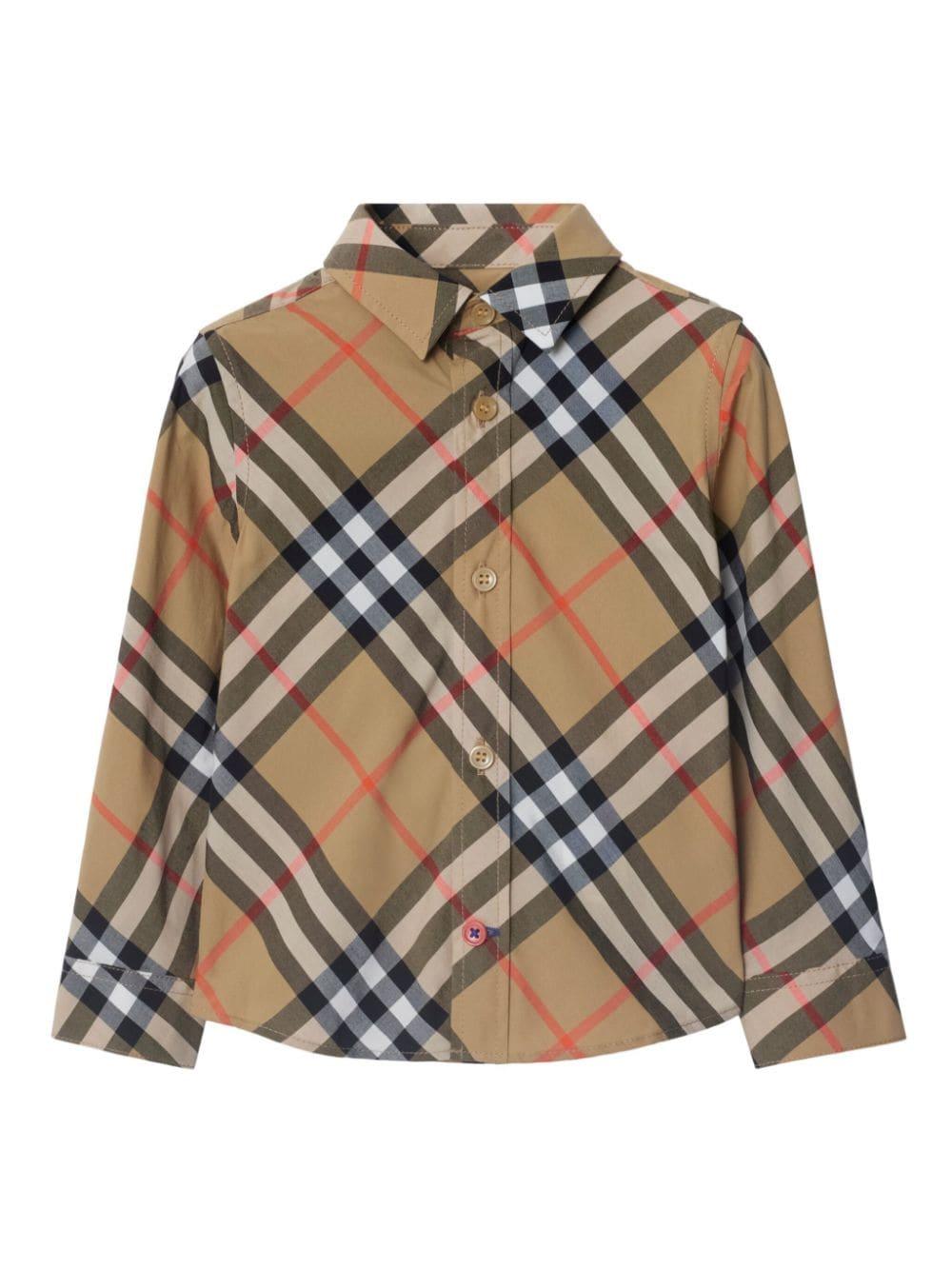 Camicia in cotone a quadri per neonato Burberry Kids beige con orlo dritto 8089804 B9368 BURBERRY KIDS 