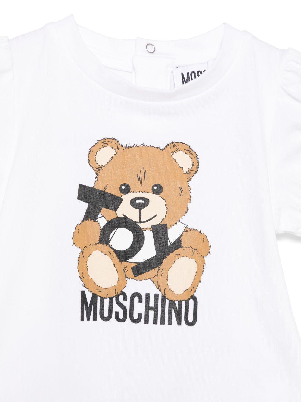 T-shirt con stampa Leo Teddy per neonato Moschino Kids bianco con chiusura posteriore MDM03KLBA00 10101 MOSCHINO KIDS 