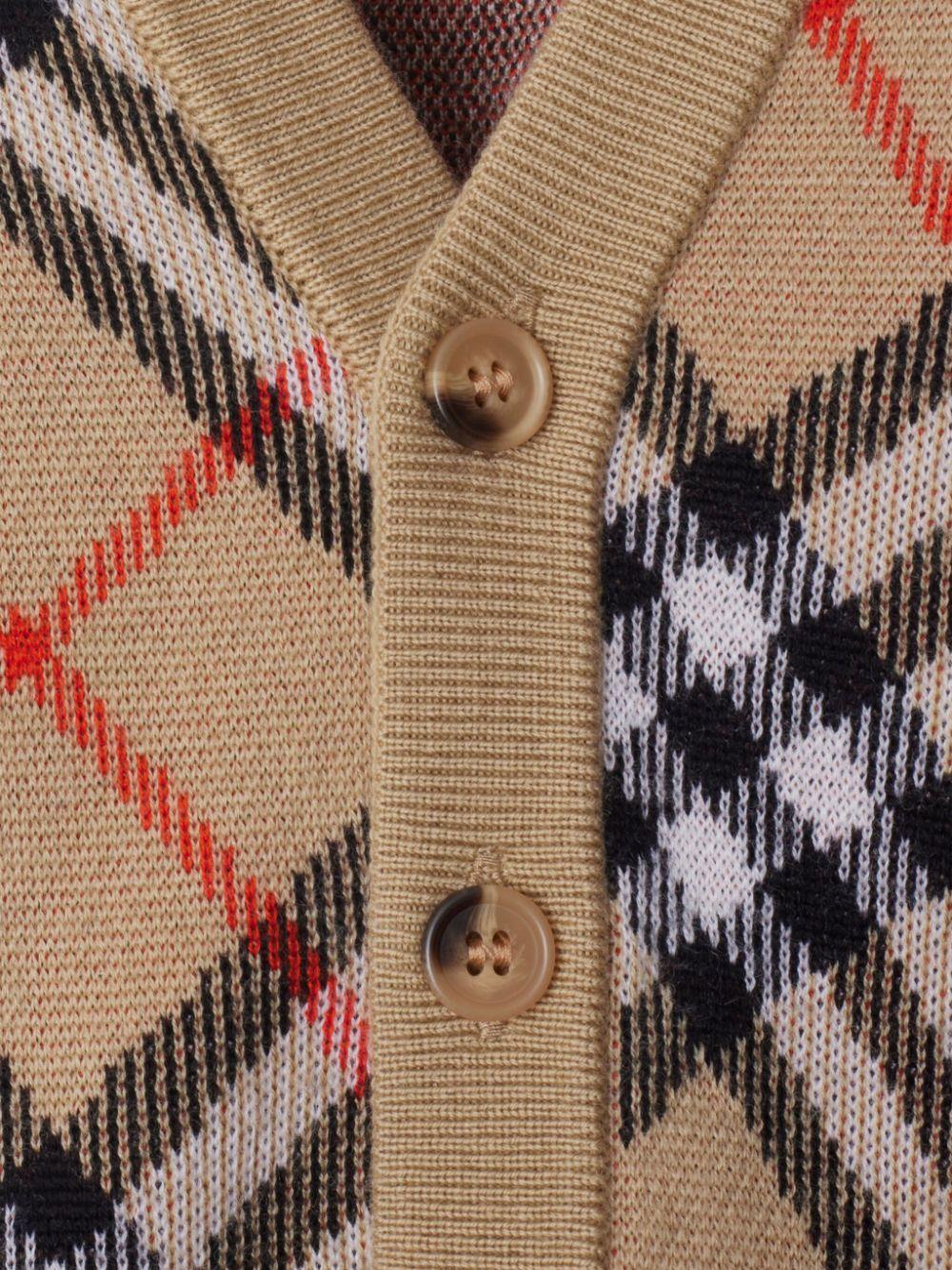Cardigan a quadri per neonato Burberry Kids beige con scollo a V 8104312 B9368 BURBERRY KIDS 