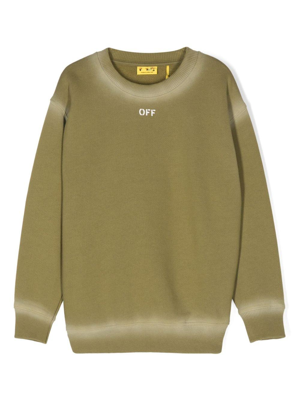 Felpa Off Stamp CL per bambino Off-White Kids verde con effetto sbiadito OBBA001F24FLE001 5401 OFF WHITE KIDS 