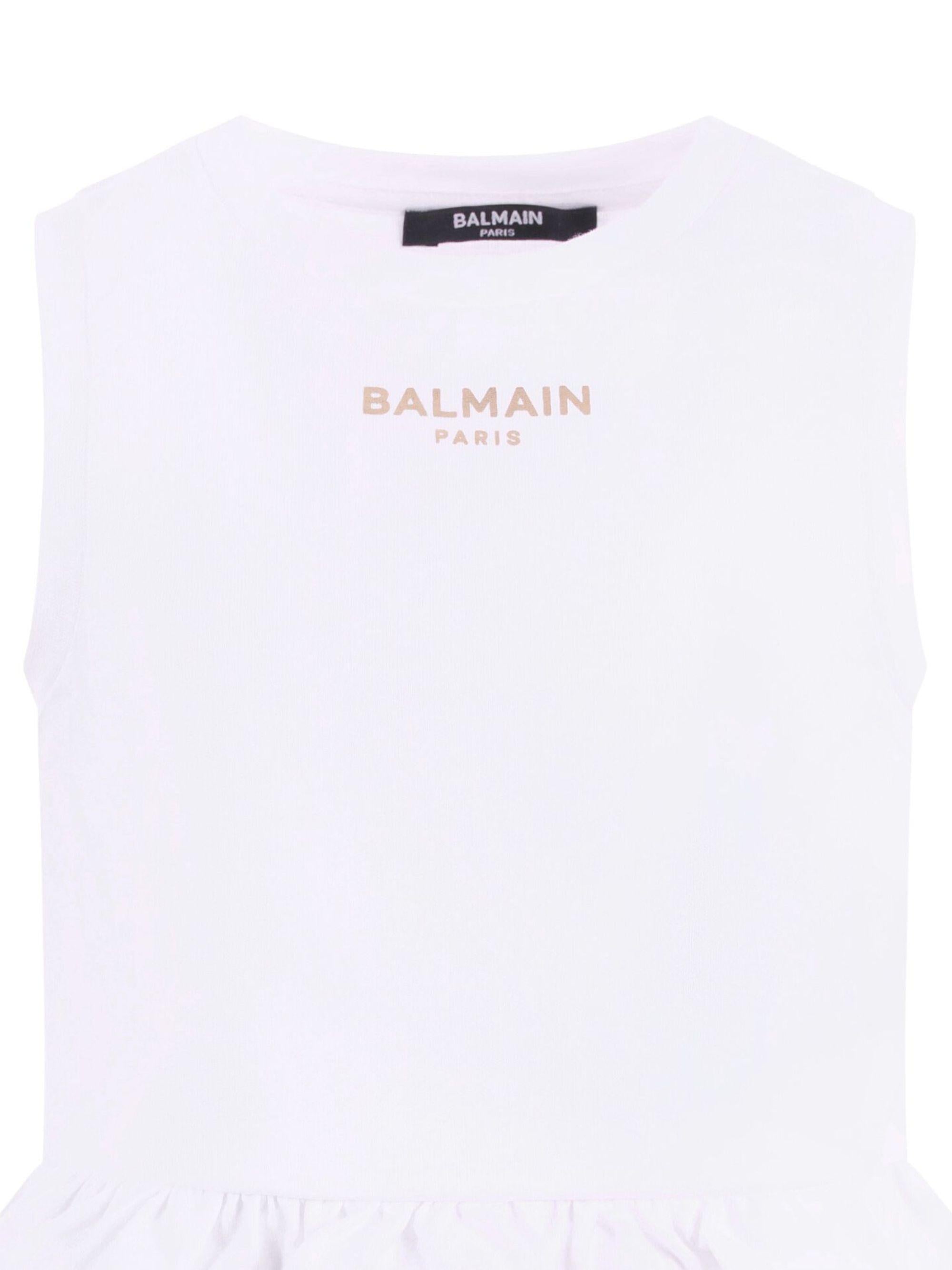 T-shirt per bambina Balmain Kids bianca con dettaglio ruches BY8B42 Z3672 100OR BALMAIN KIDS 