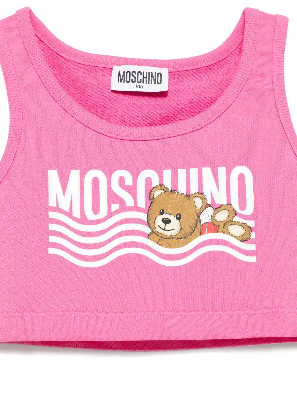 Top con stampa logo per bambina Moschino Kids rosa con orlo dritto HDM06PLCA19 50533 MOSCHINO KIDS 