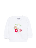 Felpa per neonata Moschino Kids bianca con stampa ciliegie MGF02KLCA52 10101 MOSCHINO KIDS 