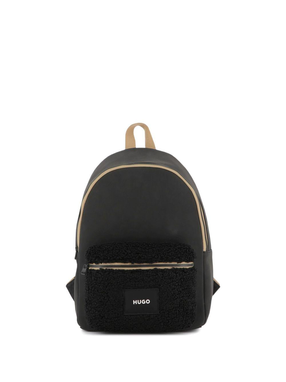 Zaino Rucksack per bambino Hugo Kids nero con applicazione frontale con logo G00559 09B Hugo 